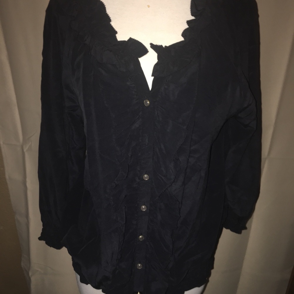 Joie Silk Ruffle Snap Front Blouse Black Size Medium